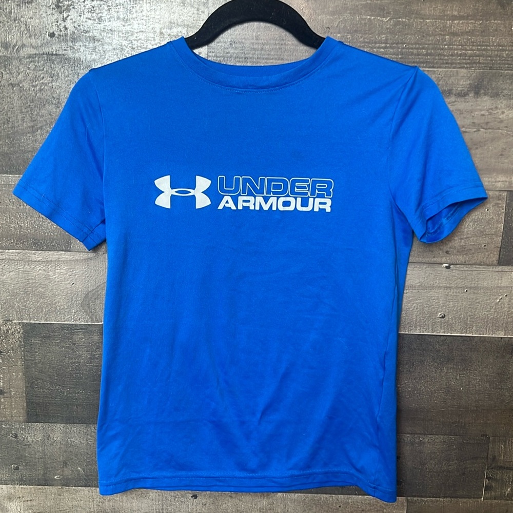 Blue and Gray Shirt Sleeve Under Armour Youth T-Shirt